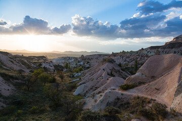 トルコ　カッパドキアのギョレメ国立公園のローズバレーの奇岩群