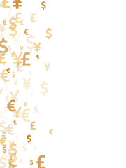 Euro dollar pound yen gold symbols flying money vector background. Financial concept. Currency