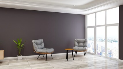 minimalist sofa in living room with 3d design interior