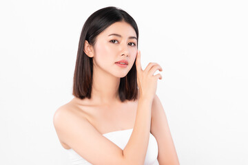 Beautiful young asian woman with clean fresh skin on white background, Face care, Facial treatment, Cosmetology, beauty and spa, Asian women portrait.