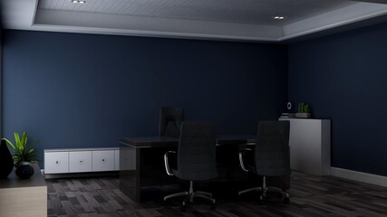 modern business office manager room with 3d design interior for company wall logo mockup