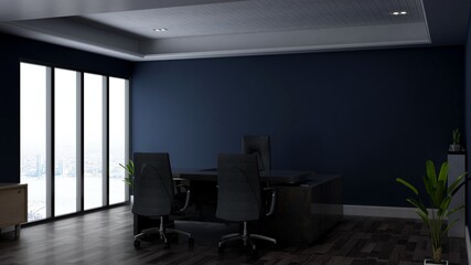 modern business office manager room with 3d design interior for company wall logo mockup