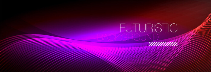 Abstract neon glowing light in the dark with waves. Shiny magic energy and motion concept, vector abstract wallpaper background