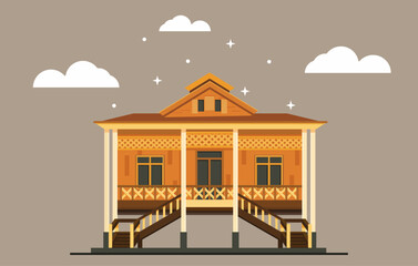 Vector illustration of traditional house from Gorontalo Indonesia. Dulohupa house