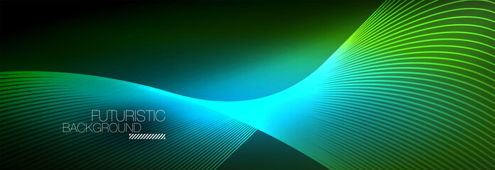 Fototapeta na wymiar Abstract neon glowing light in the dark with waves. Shiny magic energy and motion concept, vector abstract wallpaper background