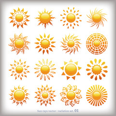 輝く太陽のアイコンセット - Sun rays icons collection. Vector illustration