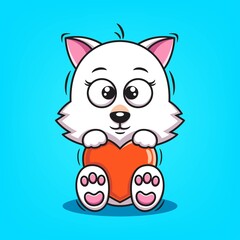 cute cat hugging heart icon vector illustration