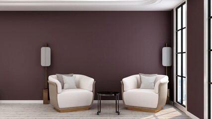minimalist sofa in living room with 3d design interior