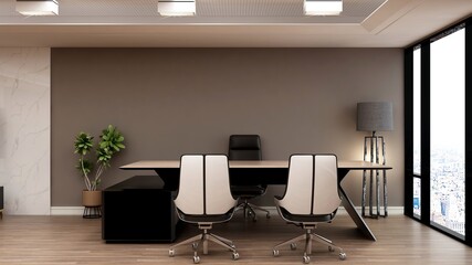 modern business office manager room with 3d design interior for company wall logo mockup