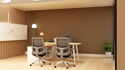 3d office minimalist room with wooden design interior