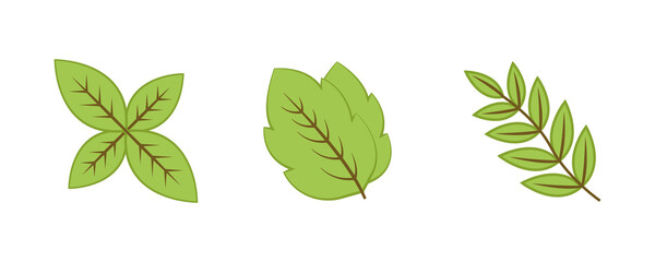 Vector icon set of tree, branches and various leaves. Contains Such Symbols As Plant, Leaf. Editable Stroke. Colorful icon set.