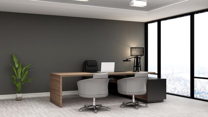 3d office minimalist room with wooden design interior