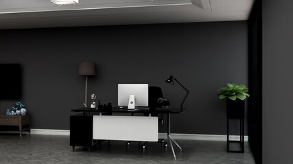 3d office minimalist room with wooden design interior
