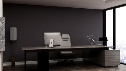 3d office minimalist room with wooden design interior