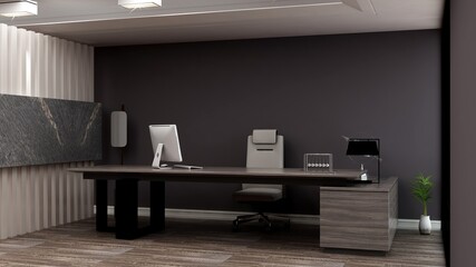 3d office minimalist room with wooden design interior
