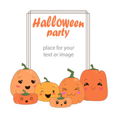 vector halloween frame happy cute pumpkins decoration element halloween poster and invitation