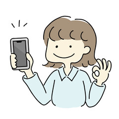 スマートフォンを持ってOKサインする女性
