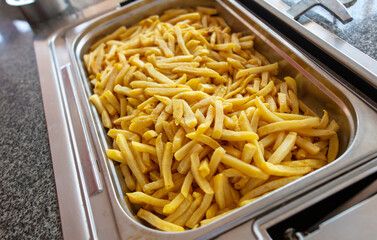 Fried French fries in a cafe.
