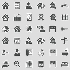 Real Estate Icons. Sticker Design. Vector Illustration.
