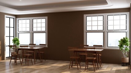 office pantry area 3d render interior design for company wall logo mockup