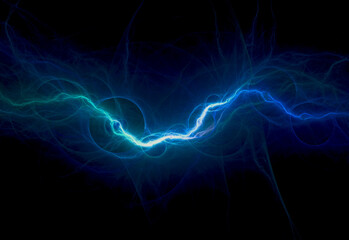 Blue electrical lightning background, abstract power and plasma