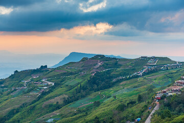 Naklejka premium The road and the houses in the valley taken from above.