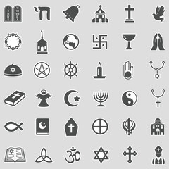 Religion Icons. Sticker Design. Vector Illustration.