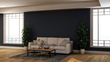 modern office lobby waiting room for company logo mockup with sofa