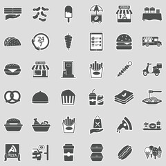 Take Away Icons. Sticker Design. Vector Illustration.