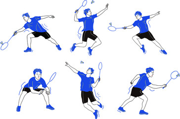 Badminton Man Player Male illustration Vector set