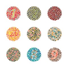 Vector graphic of color blind test number. Ishihara Test daltonism color blindness disease perception test number blindness test set.