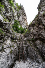 Ladder on a rocky hiking trail in Prosiecka valley, Slovakia