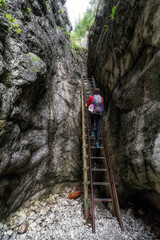 Ladder on a rocky hiking trail in Prosiecka valley, Slovakia © Jaroslav Moravcik