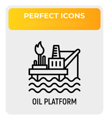 Fototapeta premium Oil platform thin line icon. Modern vector illustration of oil extraction from the sea.