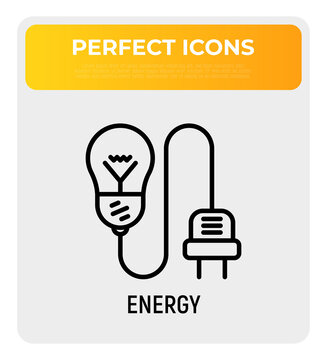 Light bulb with plug thin line icon. Modern vector illustration of electicity, innovation, communication.