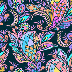 Seamless traditional pattern with paisley. Colorful bright ethnic ornament. Vector print. Use for wallpaper, pattern fills,textile design.