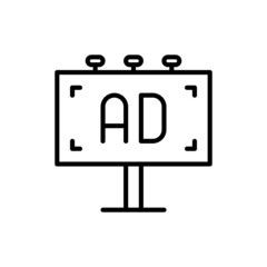 Billboard thin line icon, outdoor advertising. Modern vector illustration.