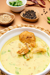 Nasi Soto Ayam or Soto Medan is  Traditional chicken soup with rice from Medan, North Sumatra. 

Soto is a traditional Indonesian soup mainly composed of broth, meat, fried patties and vegetables.