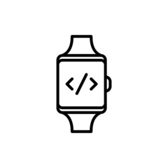 Smart watch app thin line icon, symbol of coding on screen. Modern vector illustration.