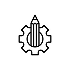 App design thin line icon, pencil in cogwheel. Modern vector illustration.