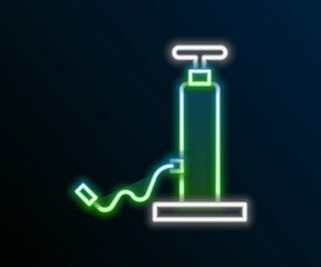 Glowing neon line Car air pump icon isolated on black background. Colorful outline concept. Vector