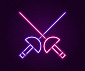 Glowing neon line Fencing icon isolated on black background. Sport equipment. Colorful outline concept. Vector