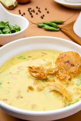 Nasi Soto Ayam or Soto Medan is  Traditional chicken soup with rice from Medan, North Sumatra. 

Soto is a traditional Indonesian soup mainly composed of broth, meat, fried patties and vegetables.