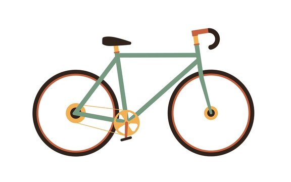 Fixed-gear city bike in vintage 1970s style. Single-speed retro road bicycle with chain, frame and cog wheel. Urban racer. Flat vector illustration of fixie cycle isolated on white background