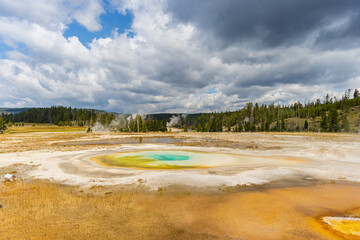 Beautiful Colorful Thermal Pool In The Landscape Of Yellowstone National Park