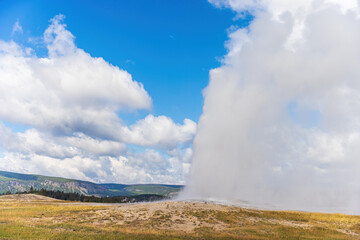 Eruption of Old Faithful geyser at Yellowstone National Park