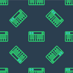 Line Music synthesizer icon isolated seamless pattern on blue background. Electronic piano. Vector