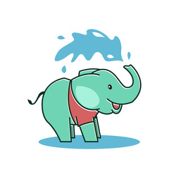 Cute Baby Elephant Happy Friendly Spraying Water Cartoon Character