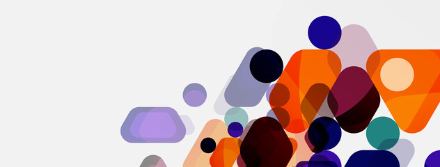 Color bubbles and rounded geometric shapes on white. Vector geometric minimal abstract background for wallpaper, banner, background, landing page