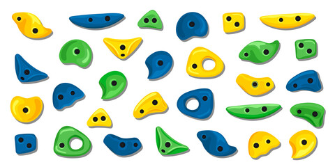 climbing wall hooks. Grips for climbing in the gym, imitation of a rock. cartoon style